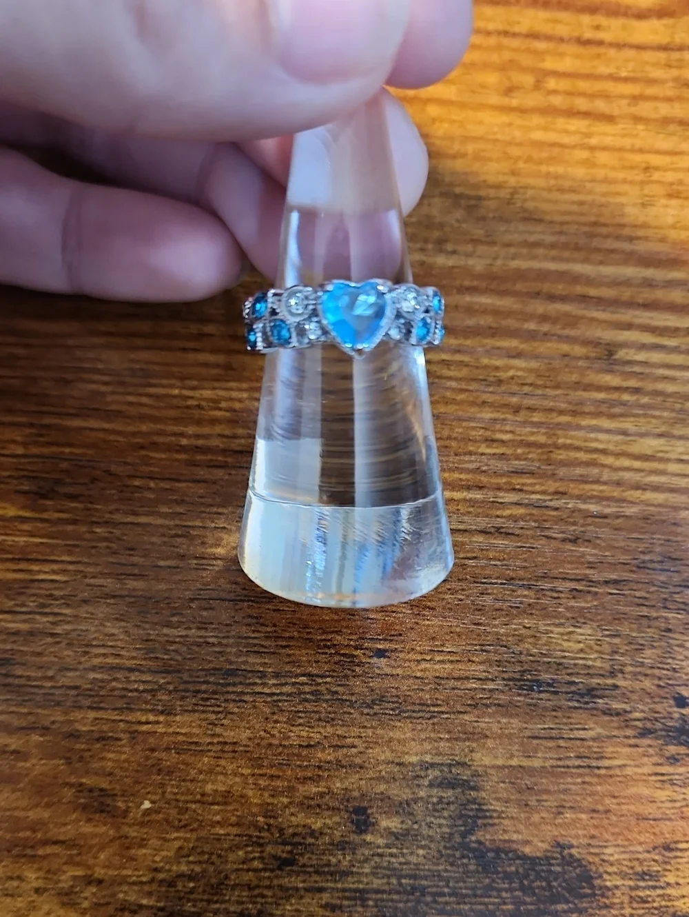 1PC Cute Women's Fashion Silver Plated Zirconia Baby Blue Heart Ring With Rhine